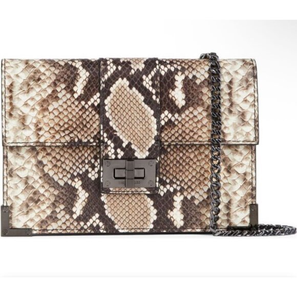 NWT The Kooples Small Emily Snakeskin Leather Clutch Wallet with‎ Chain Strap - Picture 1 of 13